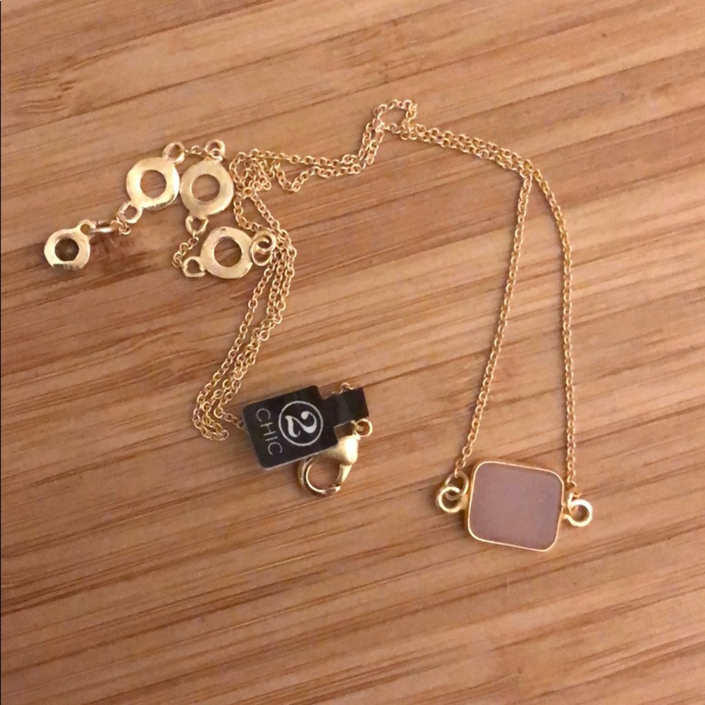 Pink gem gold chain necklace